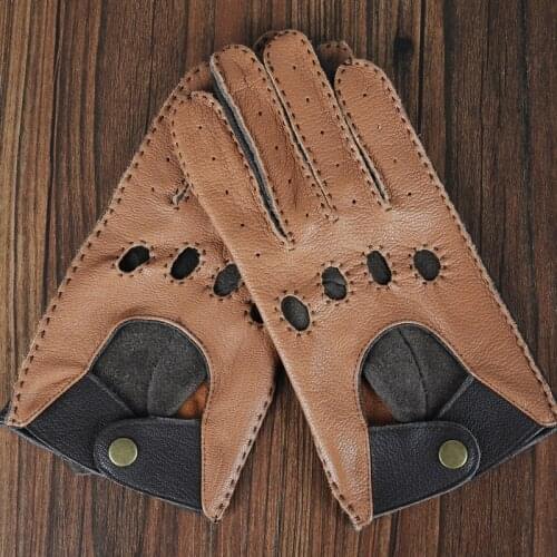 Goatskin Locomotive Gloves Male Latest 2020 Driver Style Classic Light Brown Dark Brown Motorcycle Bicycle Mans Gloves TB15