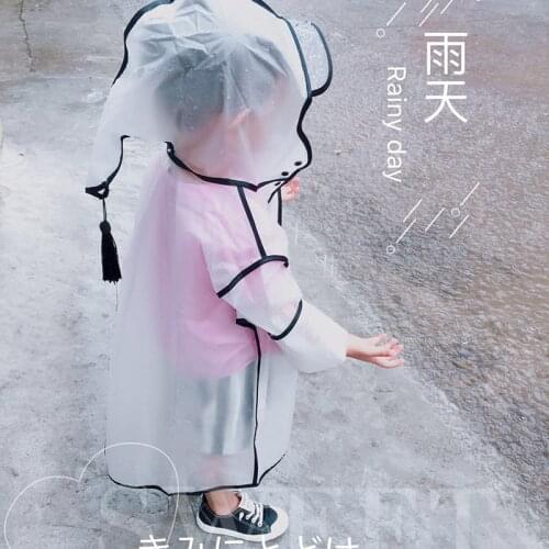 New Fashion Girls Transparent Eva Plastic Girls Raincoat Travel Waterproof Rainwear Cute Kids Poncho Outdoor Rain Coat