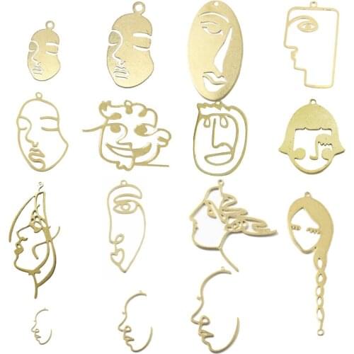 20 pieces of brass retro face pendant face contour earring pendant trend diy jewelry hand-made