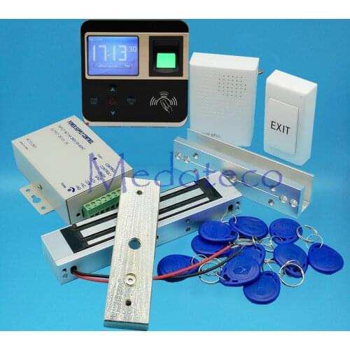 Full Fingerprint Glass Door Access Control System Kit EM Card Access Controller +350lbs Magnetic Lock +U Bracket for Glass Door