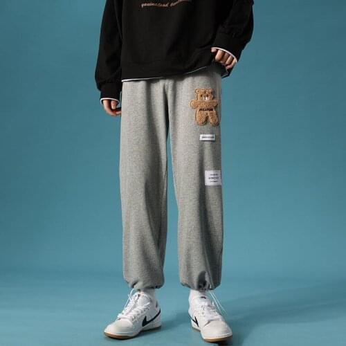 Drawstring Casual Harem Pants Thin Loose Sweatpants Embroidery Bear Patch Sports Trousers Trendy Streetwear Pants Four Seasons