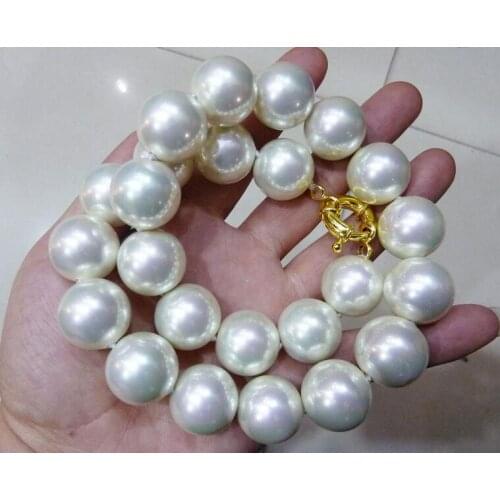 Rare Huge 20mm White Shell Pearl Round Beads Necklace 18" AAA