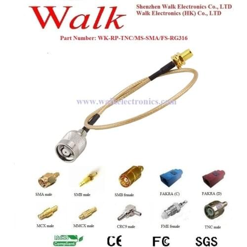 RP-TNC male SMA female RG316 cable, tnc sma rg316 cable, TNC sma jumper cable