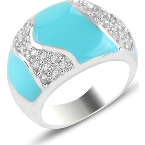 Silver 925 Sterling Enamel & Zircon Crystal Ring