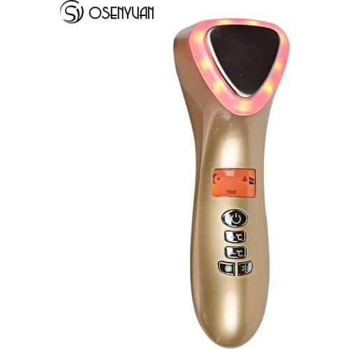 LED Hot Cold Lifting Vibration Massager Face Body Spa Ion Beauty Equipment Red Blue Light Therapy Facial Skin Care Tools