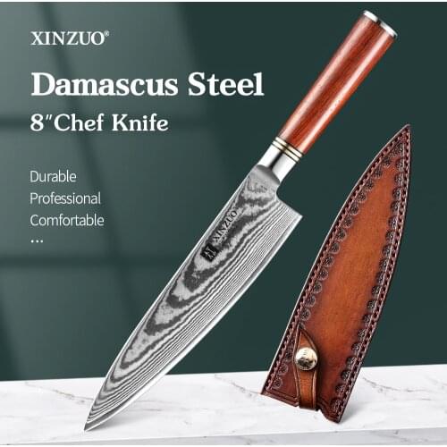 XINZUO 8'' Inches Chef Knife Japanese 67 Layers Damascus Steel Gyuto Meat Cleaver Slicer Santoku Cook Tools With Cover Sheath