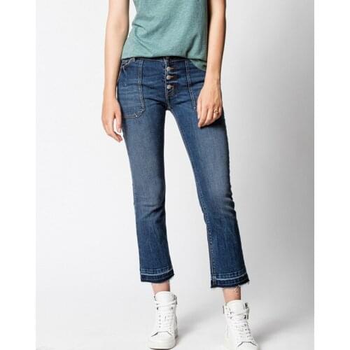 Women Autumn Winter Slim Fashion High-waisted New Blue Denim Pant Female High Street Elegant Jeans Ladies Casual Trouser ML076