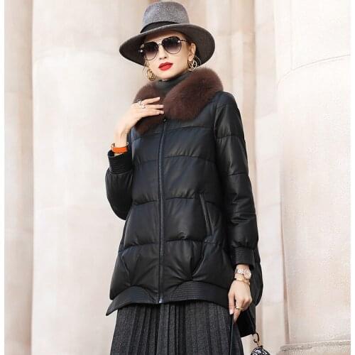 Winter Down Jacket Female Sheepskin Down Coat Natural Fox Collar Korean Vintage Genuine Leather Jacket Women Clothes 2020 01955