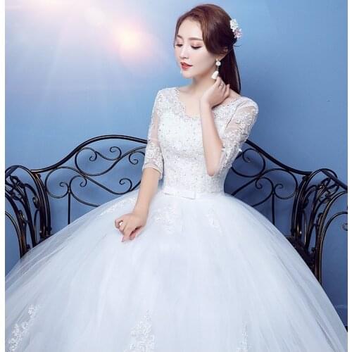 2021 Bride Wedding Dress White O-Neck Ball Gown Vintage Wedding Dresses Lace Embroidery Vestido De Noiva