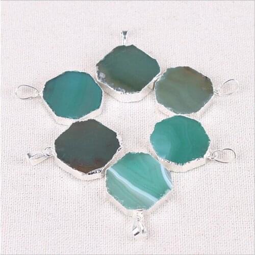 1PC Natural Stone Charms Agates Pendants Green Slice Natural Agat Crystal Stone Quartz Pendant DIY Fit Necklaces