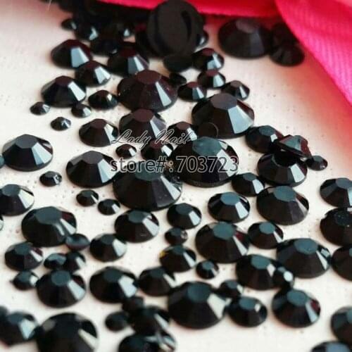 1000 pcs 2mm - 6mm Mix Size Black Color Resin Acrylic Round Rhinestone Sparkling Crystal Rhinestones Nail Art Decoration N02