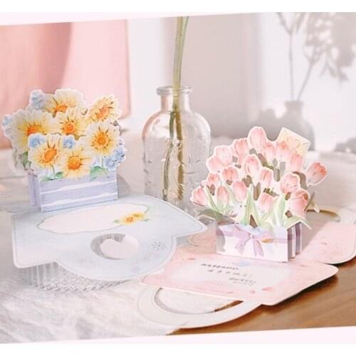 3D Handmade Color Print Blooming Lotus Flower Paper Greeting Cards PostCard Thanksgiving Mothers Day Birthday Creative Gift