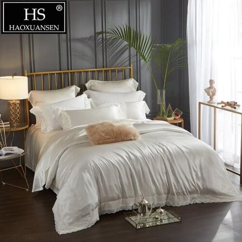 100% Mulberry Silk 4 Pcs Bedding Sets With Hidden Button Both Side 19 Momme Silk Sheet Quilt cover Pillow case King Size White