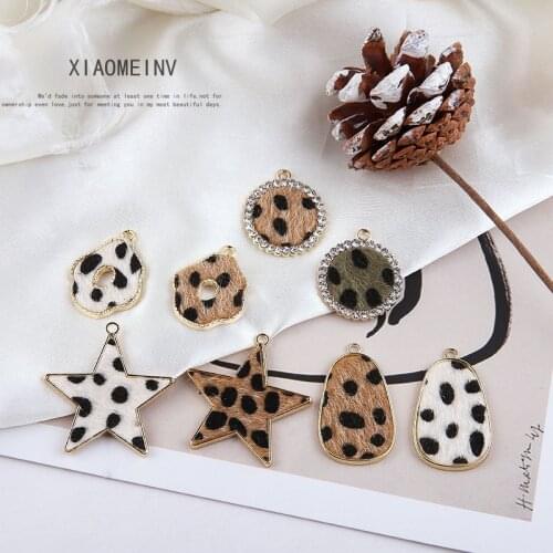 6pcs Korean Fashion Leopard Plush fashionable earrings for women Vintage Star Round Oval Earrings ladies DIY jewelry Accessories