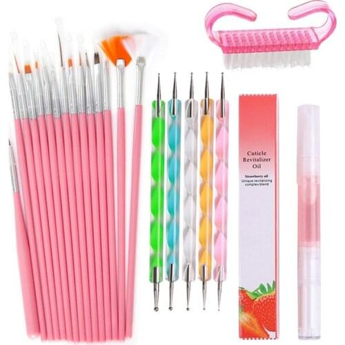 New 7/15Pcs Nail Art Brush Cuticle Revitalizer Oil Dotting Tool Manicure Painting Brushes Set UV Gel Polish Design Nail Brushes