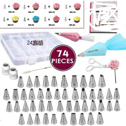 74 Pcs Pastry Bags Nozzle Set Pastry Bag Tips Kitchen DIY Icing Piping Cream Cake Decorating Tools Decoration Accessories