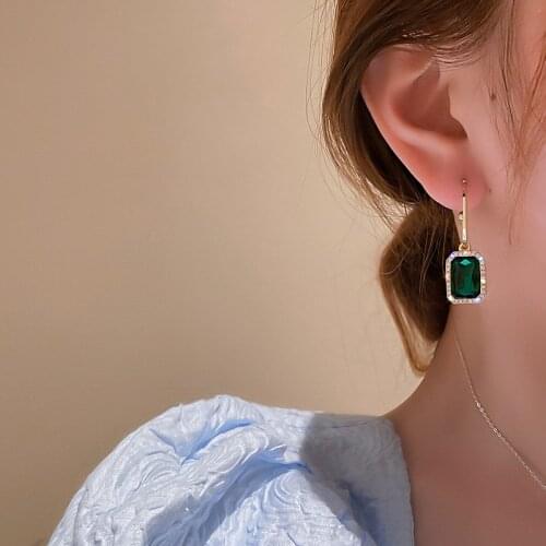 925 silver needle fashion jewelry with personality rhinestone square emerald earrings elegant temperament earrings for women
