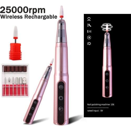 Professional Rechargable Manicure Pedicure Nail Drill Machine Wireless 25000rpm 3 Gears Electric Nail File Tools For FootHand