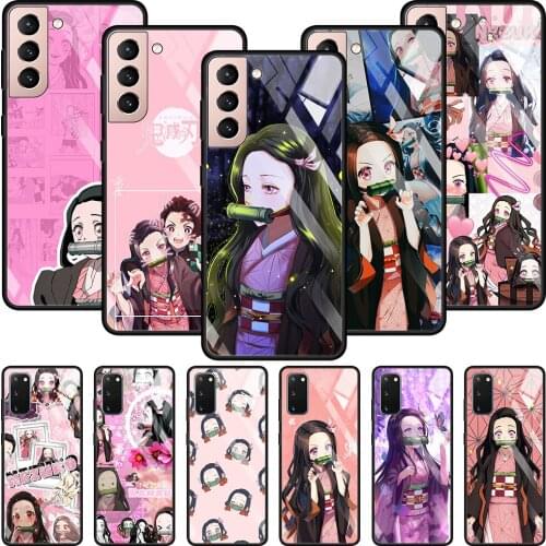 Tempered Glass Phone Case For Samsung S20 FE S21 S20 Ultra S10 S9 S10e S8 S10 Plus Caso Smartphone Demon Slayer Nezuko Anime