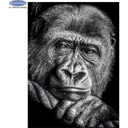 Black White Gorilla 5D DIY Diamond Embroidery full square/round drill diy diamond painting monkey mosaic needlework home decor