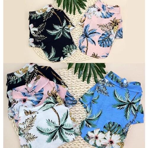 Pet Summer Hawaii Beach Flower Shirt For Cat Dog Coats Puppy Overalls Thin Short Sleeve Clothing Coconut Tree