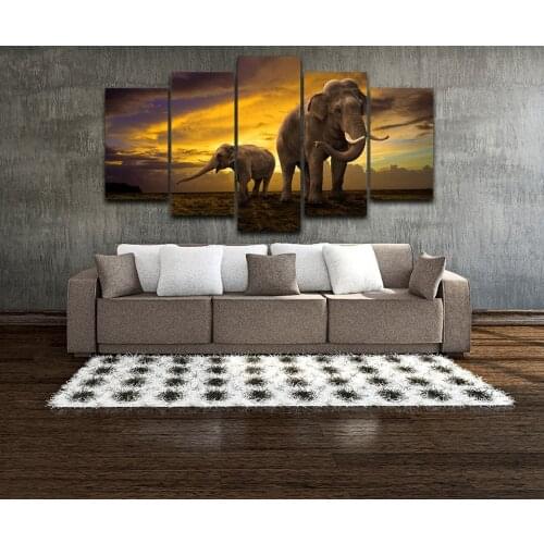 Modular Painting Canvas Wall Art Pictures Home Decoration 5 Pieces Elephants Modern HD Printed Animal Poster(No Frame)