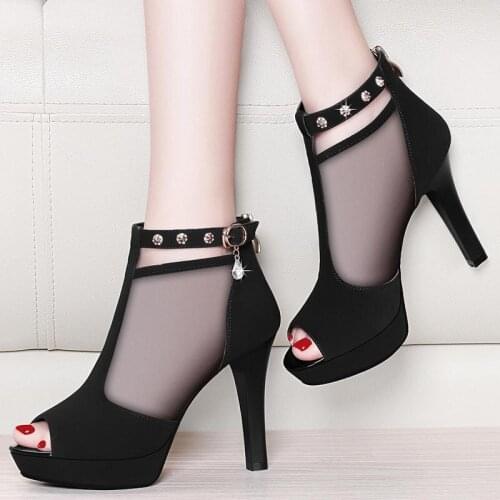 Young women Korean thick high heels solid color fish mouth open toe shallow mouth suede high heels non-slip wear-resistant shoes