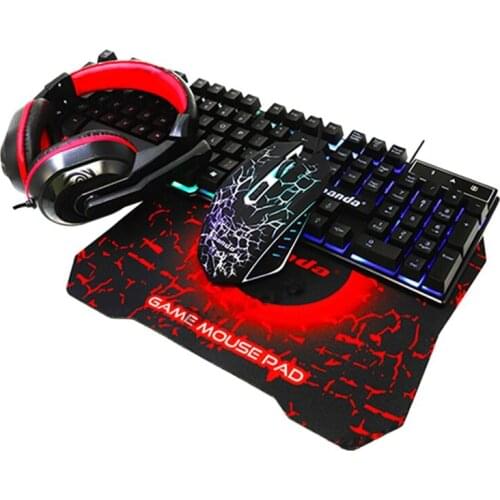 Banda G10 Computer Accessories Set, Wired Gaming Keyboard + Mouse + Mouse Pad + Headset 4 Sets for Laptop Pc Gaming and Work