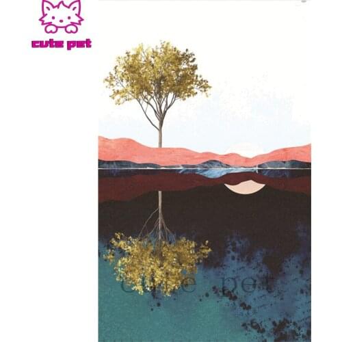 DIY round square Modern art, abstract landscape tree, reflection diamond embroidery pattern cross stitch kits 5d diamond