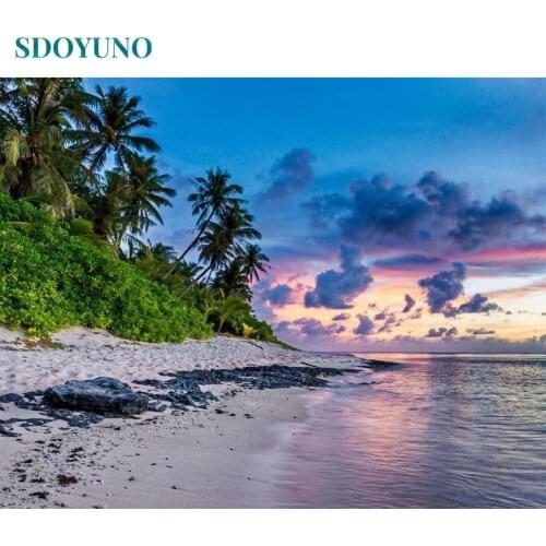 SDOYUNO 60x75cm DIY Oil Painting By Numbers Beach scenery Frameless Paint By Numbers On Canvas Seascape Digital Home Decor