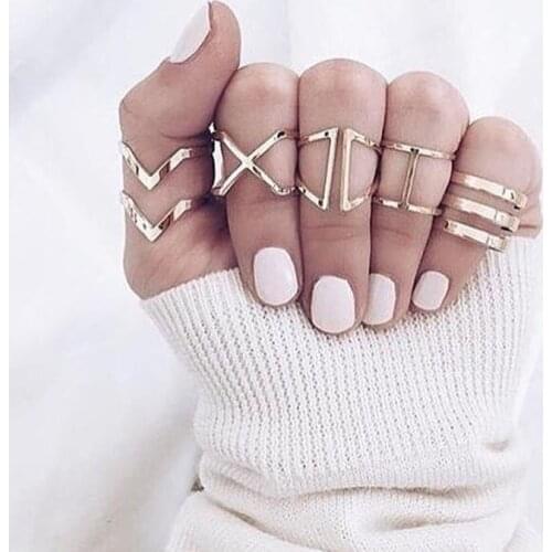 Simple Gold Midi Ring Set For Women Letter V Knuckle Ring geometric bague femme anillo anillos mujer anelli Bijoux jewelelry