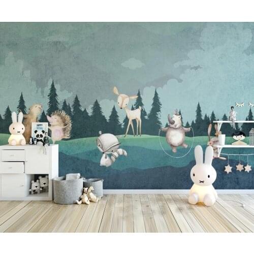 Bacal custom 3D wallpaper mural Nordic hand-painted forest cartoon animal background wall bedroom decoration huda beauty