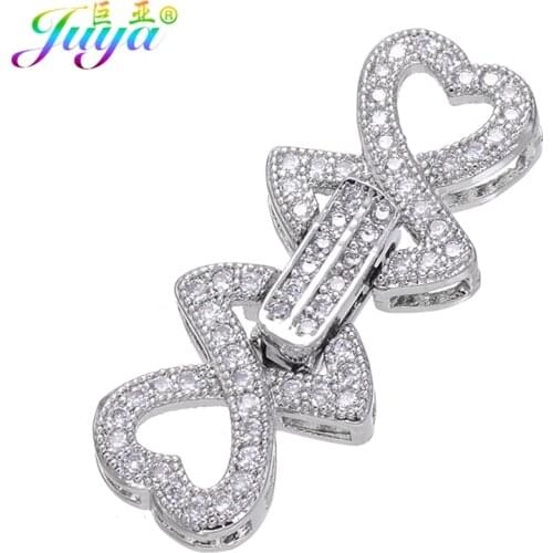 Micro Pave Zircon Heart Charm Metal Fastener Clousure Pearls Clasp Accessories For Women Natural Stone Pearls Jewelry DIY Making
