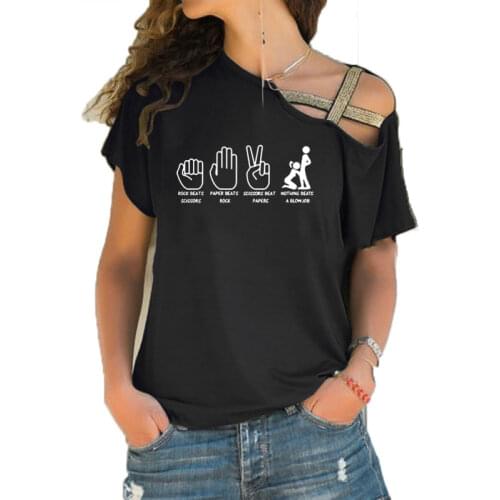 Offensive Funny T Shirt Women Short Sleeve Gag Gifts Sex College Humor Joke Rude Girls T-shirt Irregular Skew Cross Bandage Tee
