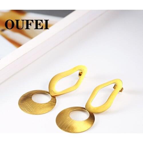 OUFEI New earrings womens stainless steel gold geometric irregular round hanging earrings womens wholesale
