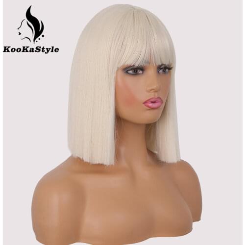 KooKaStyle Short Bob Wigs Synthetic Wigs with Bangs for Black Women White Cosplay Wigs for Women Heat Resistant Blonde/Pink Wig