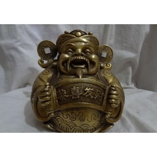 Song voge gem S2771 Chinese Brass "Gong Xi Fa Cai" Wealth Happy Mammon Money God Buddha Statue