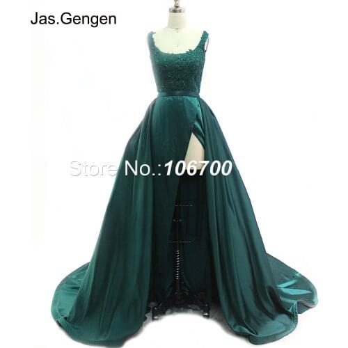 Two Pieces Detachable Over Skirt Evening Dress abendkleider 2019 Embroidery Lace Hand Made Beading Long Big train Prom Gowns New