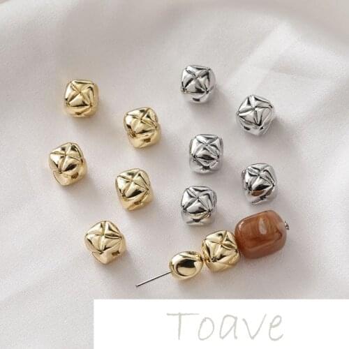 14K gold-plated copper-plated real gold square straight hole grid beads diy beaded hand-made material accessories