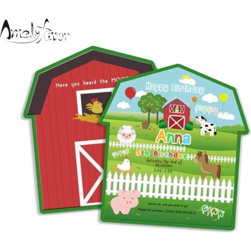 Farm Animal Theme Invitation Card Party Decorations Supplies Farm Animals Invitation Kids Event Birthday Party Custom-Made 16PCS