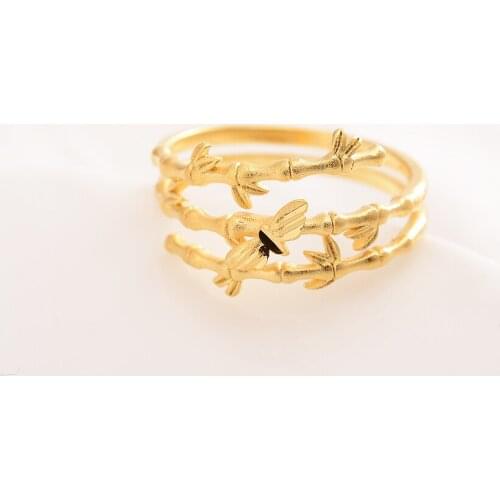 Adjust bamboo rings for women metal crystal rhinestone gold ring court style luxury zinc alloy finger ring bijoux wedding gift
