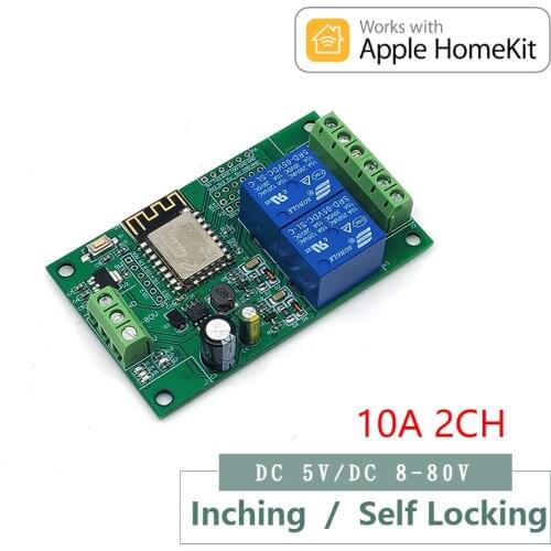 Homekit 2CH WiFi Relay Module Inching Switch Self-locking Entry Access Gate Control DC 5V 12V 8V-80V