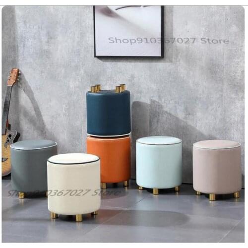 Light Luxury Leather Pier Sofa Stool Living Room Household Leather Stool Round Stool Fashion Fitting Room Stool