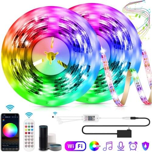 Smart String Light WIFI 5050 RGB LEDs Strip Lights Work with Alexa Google Color Changing Tape Light Strips Music Sync Rope Light