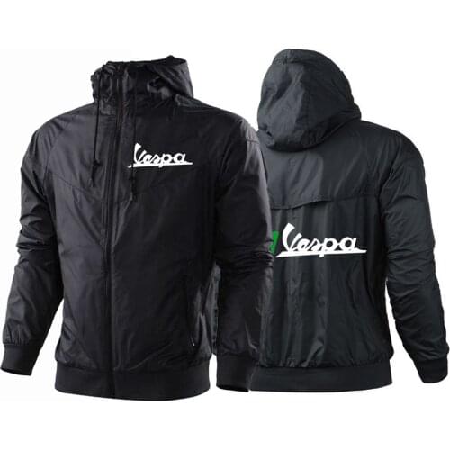 Vespa Logo 2021 Men New Spring and Autumn Male Harajuku Windbreaker solid Zipper Coat Print Jacket Sport College classic Tops