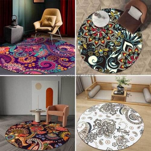 Swirl Flower Paisley Flower Ethnic Style Living Room Bedroom Hanging Basket Chair Round Floor Mat Carpet