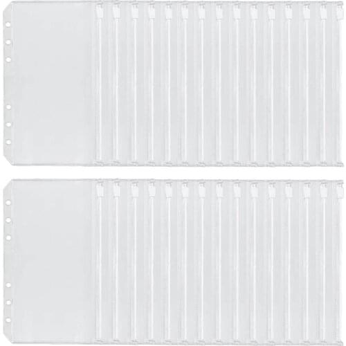 A6 6-Holes Binder Pockets Waterproof PVC Cash Budget Envelopes Zipper Binder Pouches For A6 Notebook Binders