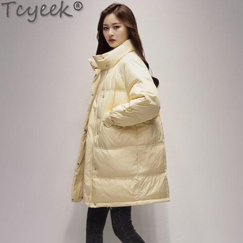Tcyeek 2021 Winter Coats Women White Duck Down Jacket Famale Warm Long Korean Parkas Stand-up Collar Chaquetas Para Mujer SQQ451