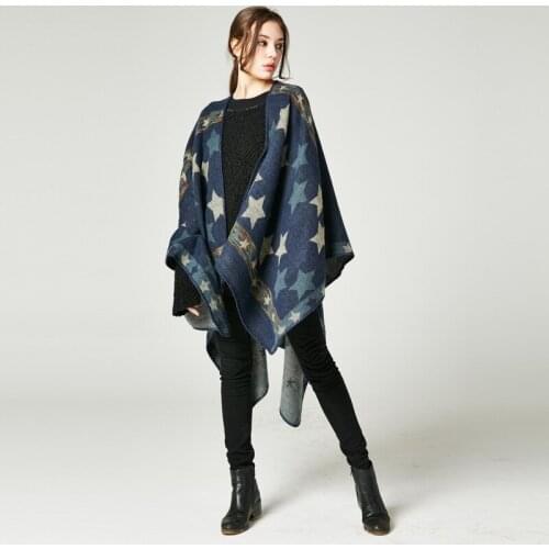 Winter Warm Poncho and Cape Women Print Star Shawl Imitation Cashmere Pashmina Scarf Cloak National Wind Fork Cloaks Wraps Mujer