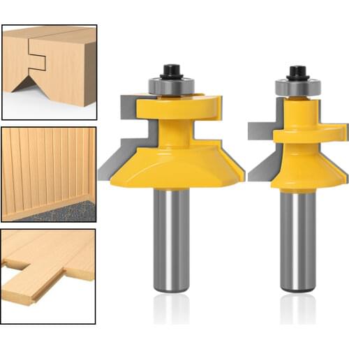 2 pieces 1/2" 12.7mm Shank V-Groove & Matched Tongue Router Bits Set Bearings Woodworking Milling Cutters Kit